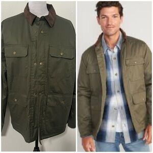 Old Navy Men’ Size Large Water-Resistant Cotton-Twill Barn Coat Olive Brown NWT